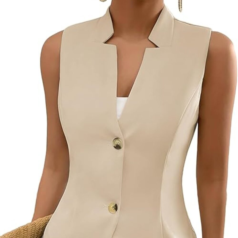 Mina Self Sleeveless Vest Tops For Women 2025 Summer Beige Lightweight Fashion